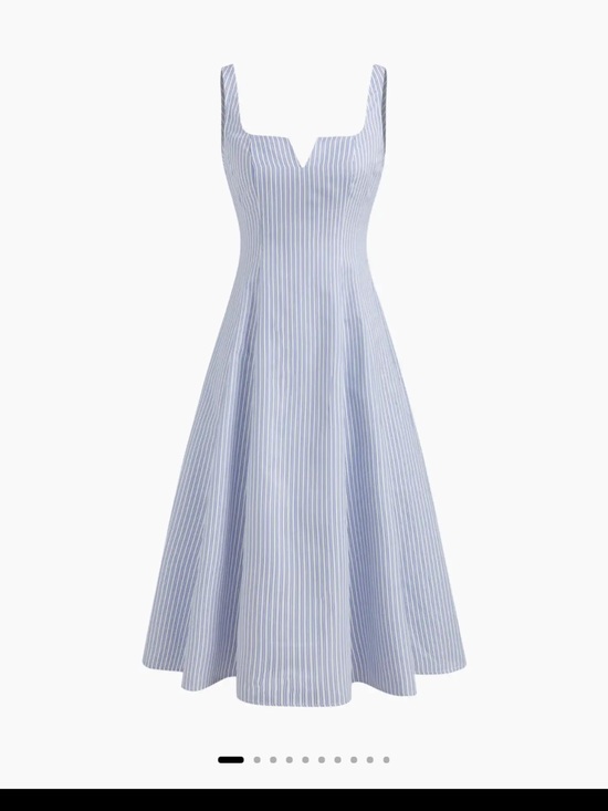 Cider Dresses & Skirts - Cider Light Blue & White Striped Midi Fit-and-Flare Dress